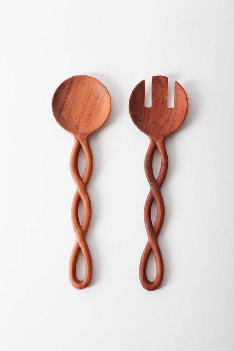 Twisted Handle Wooden Salad Servers